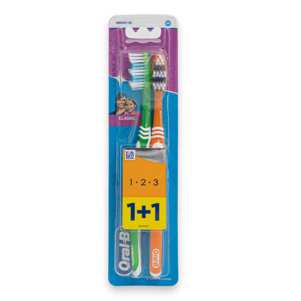 1-2-3 Toothbrush Medium 2 Pack | Classic Duo – Deep Cleaning Bristles & Comfortable Grip for Daily Use