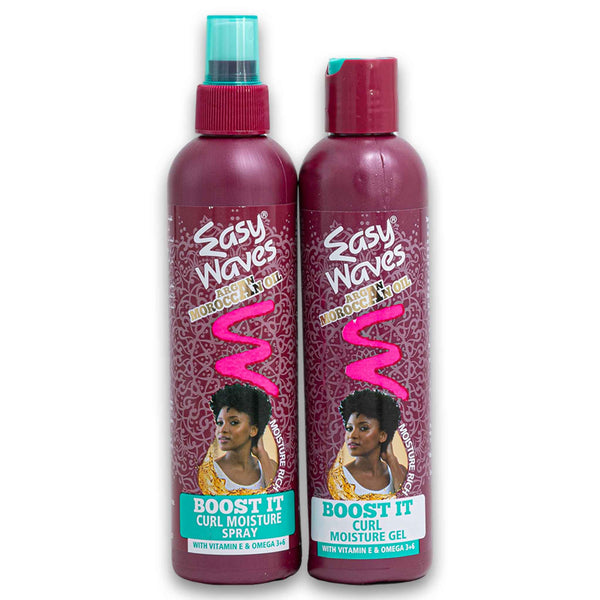 Easy Waves, Argan Moroccan Oil Boost It Curl Moisture Spray 250ml + Curl Moisture Gel 250ml - Cosmetic Connection