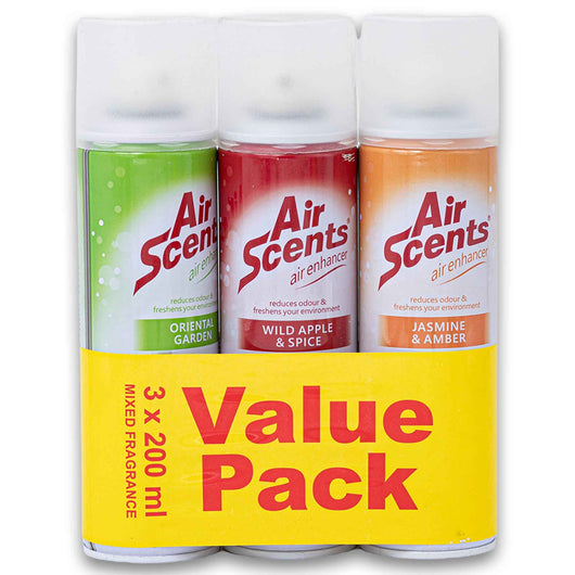 Air Scents, Air Enhancer Spray 3 x 200ml Value Pack - Mixed Fragrance - Cosmetic Connection