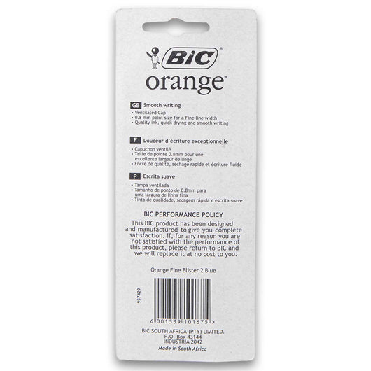 BIC, Orange Ball Pen Fine 0.8mm Blue 2 Pack - Cosmetic Connection