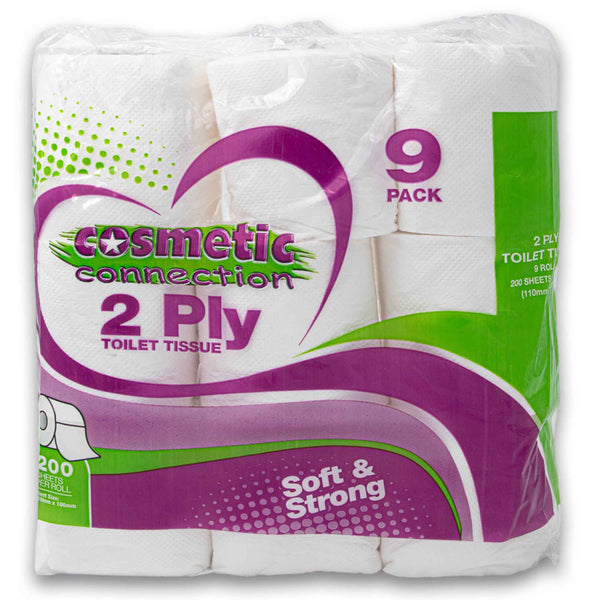 Cosmetic Connection, Toilet Paper 2 Ply 200 Sheets 9 Pack - Cosmetic Connection
