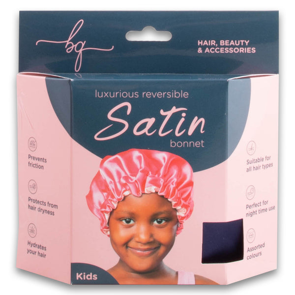 Luxurious Reversible Satin Bonnet for Kids Navy Blue