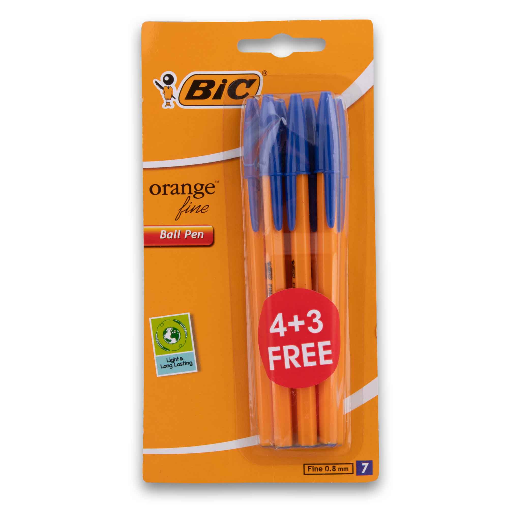 Orange Fine 0.8mm Blue Ink Ballpoint Pen 7 Pack | Fine Tip Smooth Ink ...