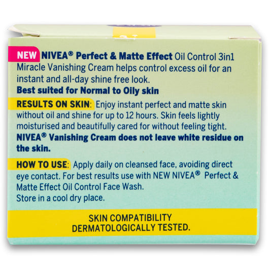 Nivea, Perfect & Matte Effect Oil Control 3 in 1 Miracle Vanishing Cream 50ml - Normal to Oily Skin - Cosmetic Connection