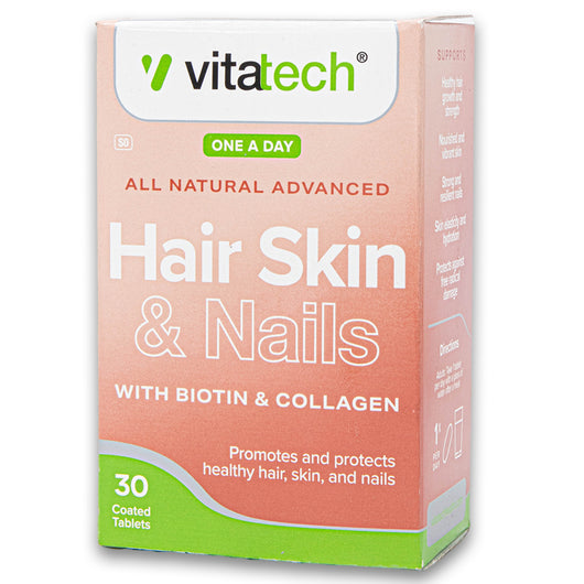 Vitatech, Hair Skin & Nails with Biotin & Collagen 30 Coated Tablets - Cosmetic Connection