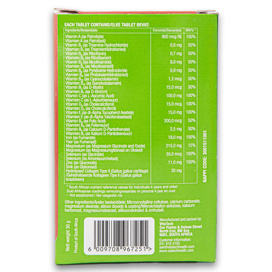 Vitatech, Hair Skin & Nails with Biotin & Collagen 30 Coated Tablets - Cosmetic Connection