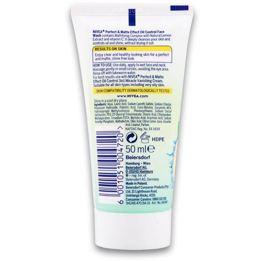 Nivea, Perfect & Matte Effect Oil Control Face Wash Shine Free Look 50ml - Cosmetic Connection