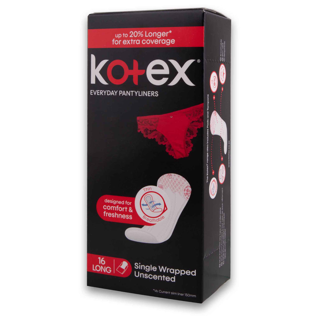 Kotex, Everyday Pantyliners Long 16 Pack - Cosmetic Connection
