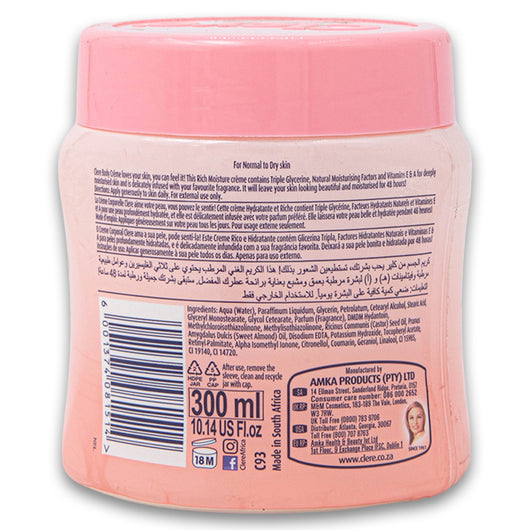 Clere, Rich Moisture Body Creme Triple Glycerine + Vitamins E & A 300ml - Cosmetic Connection