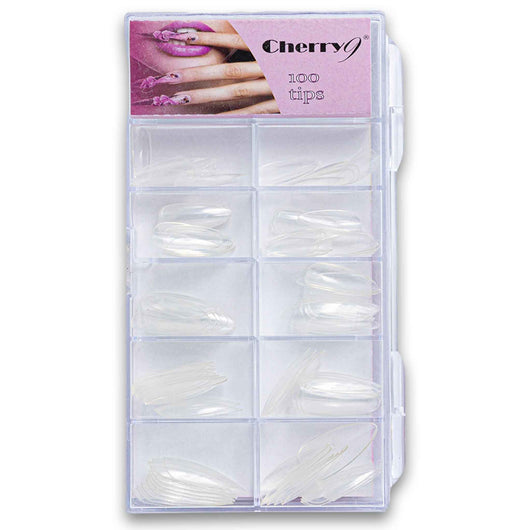 Cherry 9, Nail Tips Set Clear 100 Pack | Artificial Nail Tips in 10 Sizes – Easy to Apply Durable & Professional Finish - Cosmetic Connection