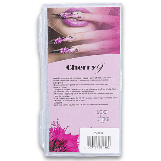 Cherry 9, Nail Tips Set Clear 100 Pack | Artificial Nail Tips in 10 Sizes – Easy to Apply Durable & Professional Finish - Cosmetic Connection