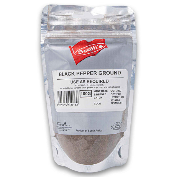 Scalli's, Black Pepper Ground 100g - Cosmetic Connection
