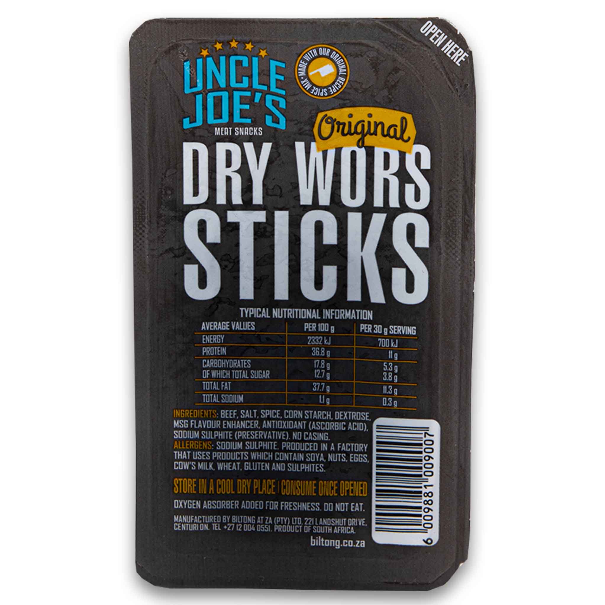 Uncle Joe, Dry Wors Sticks Original 30g - Cosmetic Connection