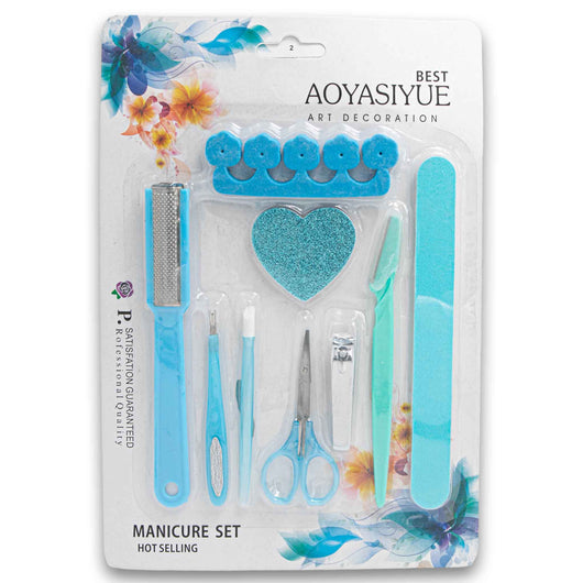 Aoyasiyue, Professional Quality Manicure Set 9 Piece - Assorted Colour - Cosmetic Connection