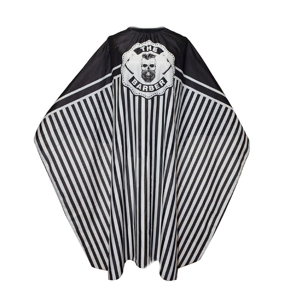 Naturally Flawless, The Barber Cape with Metal Hook Neck Adjustment Black & White - Cosmetic Connection