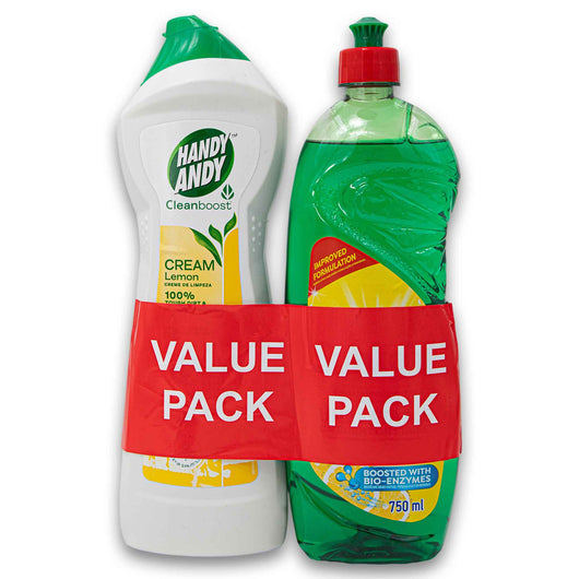 Sunlight, Sunlight Dishwashing Liquid 750ml + Handy Andy Cream Lemon 750ml - Cosmetic Connection