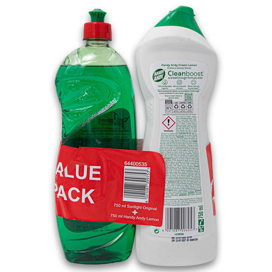 Sunlight, Sunlight Dishwashing Liquid 750ml + Handy Andy Cream Lemon 750ml - Cosmetic Connection