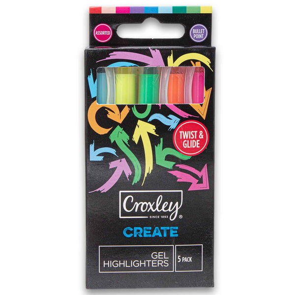 Croxley, Gel Highlighters Twist & Glide Bullet Point 5 Pack - Cosmetic Connection