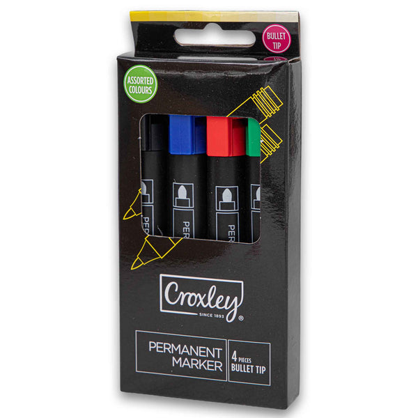 Croxley, Permanent Marker Bullet Tip 4 Piece - Assorted Colour - Cosmetic Connection