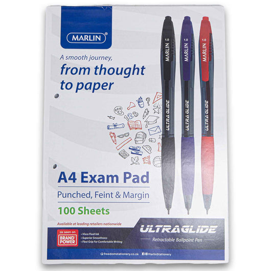 Freedom Stationery, Marlin Exam Pad A4 Punched Feint & Margin 100 Page - Assorted Colour - Cosmetic Connection