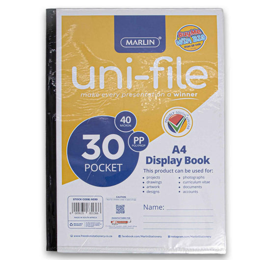 Freedom Stationery, Marlin Uni-File A4 Display Book 40 Micron 30 Pocket - Cosmetic Connection