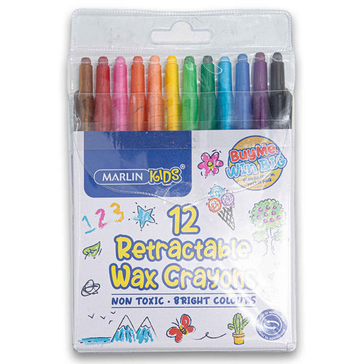 Freedom Stationery, Marlin Kids 12 Retractable Wax Crayons Bright Colour - Cosmetic Connection