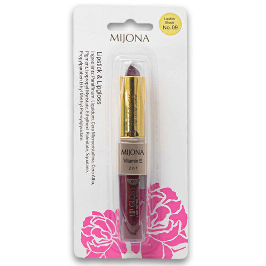 Mijona, Lipstick 2.5g & Lip Gloss 1.2g Vitamin E 2 in 1 - Cosmetic Connection