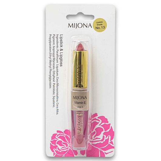 Mijona, Lipstick 2.5g & Lip Gloss 1.2g Vitamin E 2 in 1 - Cosmetic Connection