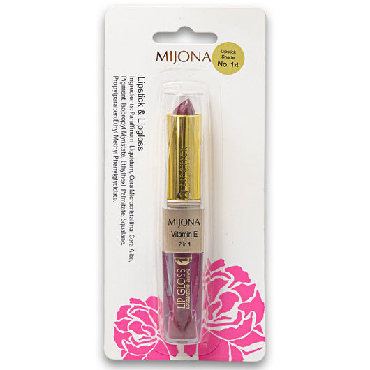 Mijona, Lipstick 2.5g & Lip Gloss 1.2g Vitamin E 2 in 1 - Cosmetic Connection