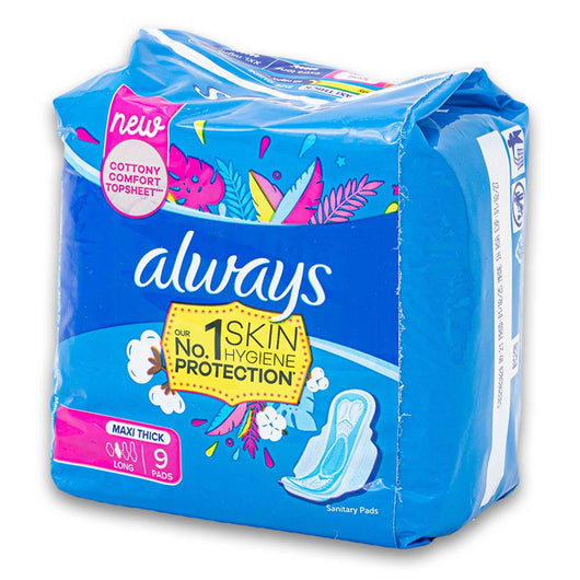 Always, Maxi Thick Sanitary Pads Long Flow 9 Pack - Cosmetic Connection