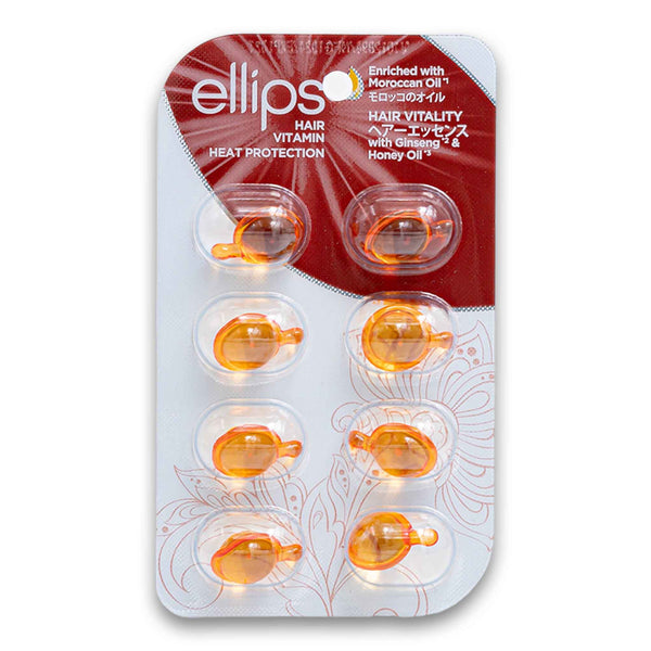 Ellips Hair Vitamin, Hair Vitality Heat Protection with Ginseng & Honey Oil Enriched with Moroccan Oil 1ml x 8 Capsules - Cosmetic Connection