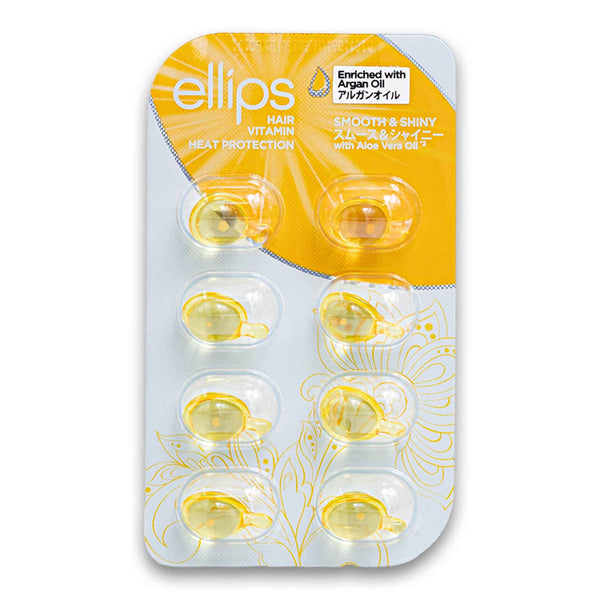 Ellips Hair Vitamin, Smooth & Shiny Heat Protection with Aloe Vera Oil Enriched with Argan Oil 1ml x 8 Capsules - Cosmetic Connection