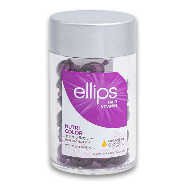 Ellips Hair Vitamin, Nutri Color Heat Protection with Sunflower Oil Enriched with Argan Oil 1ml x 50 Capsules - Cosmetic Connection