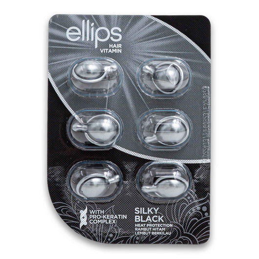 Ellips Hair Vitamin, Silky Black Heat protection with Pro-Keratin Complex 1ml x 6 Capsules - Cosmetic Connection