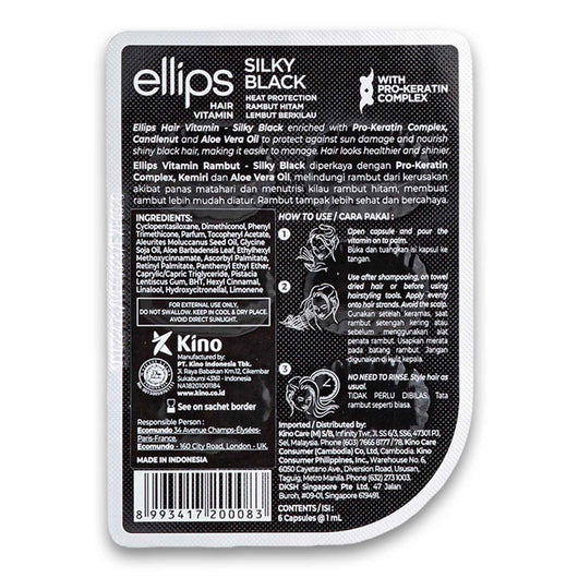 Ellips Hair Vitamin, Silky Black Heat protection with Pro-Keratin Complex 1ml x 6 Capsules - Cosmetic Connection