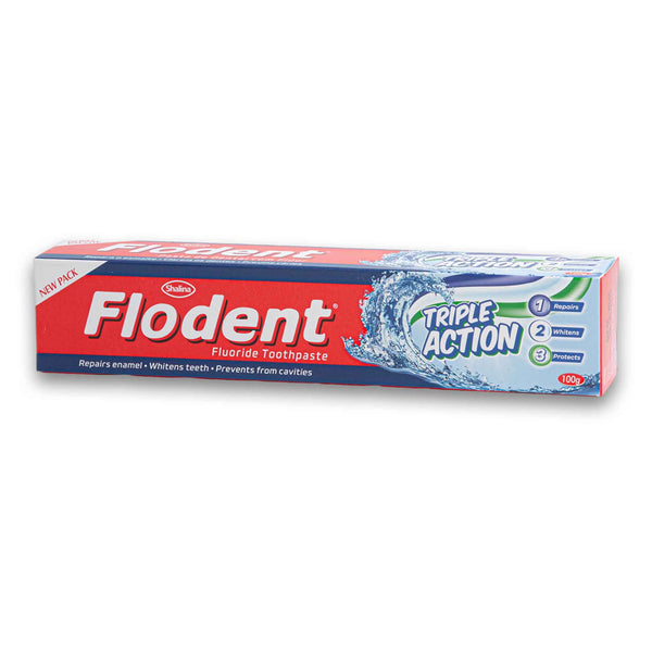 Shalina, Flodent Fluoride Toothpaste Triple Action Repairs Whitens & Protects 100g - Cosmetic Connection