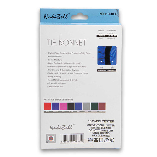 NukiBell, Tie Bonnet Jumbo Plus Reversible Tailored #1196BLA - Assorted Colour - Cosmetic Connection