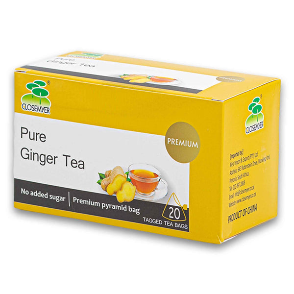 Closemyer, Pure Ginger Tea No added Sugar Premium Pyramid 20 Tagged Tea Bags - Cosmetic Connection