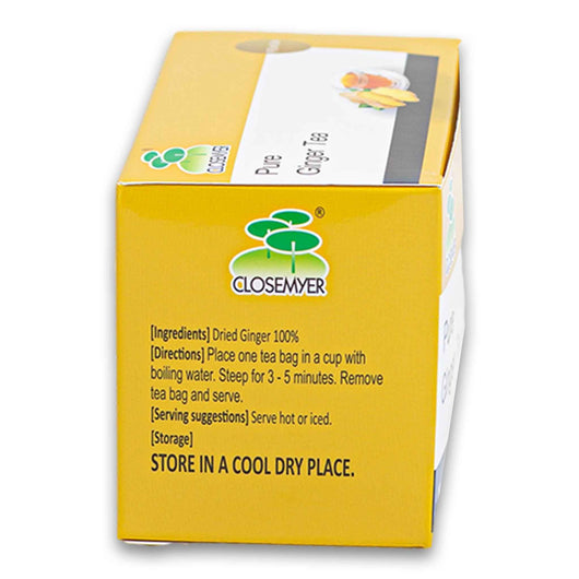Closemyer, Pure Ginger Tea No added Sugar Premium Pyramid 20 Tagged Tea Bags - Cosmetic Connection