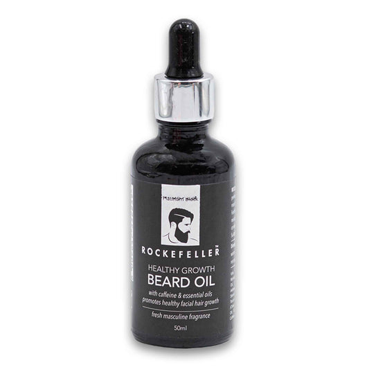 Rockefeller, Beard Oil Healthy Growth with Caffeine & Essential Oils Black Masculine Fragrance 50ml - Cosmetic Connection