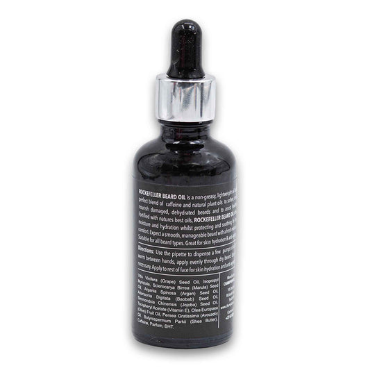 Rockefeller, Beard Oil Healthy Growth with Caffeine & Essential Oils Black Masculine Fragrance 50ml - Cosmetic Connection