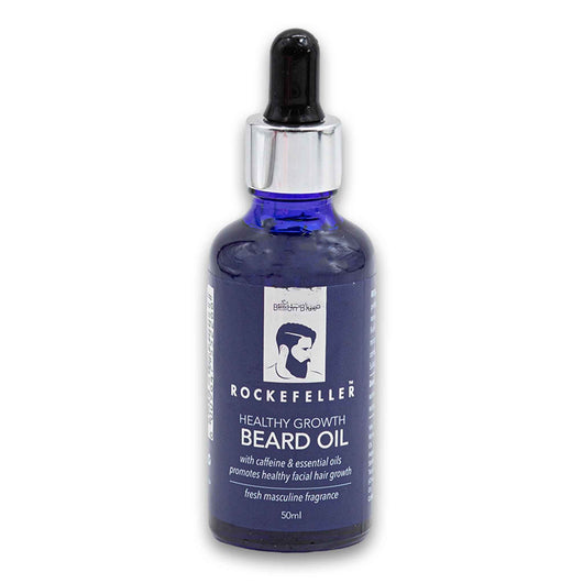 Rockefeller, Beard Oil Healthy Growth with Caffeine & Essential Oils Blue Masculine Fragrance 50ml - Cosmetic Connection