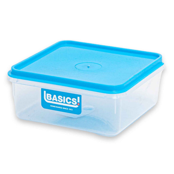 Basics Homeware, Plastic Square Food Container 300ml | Clear with Blue Lid – Ideal for Storage & Meal Prep - Cosmetic Connection