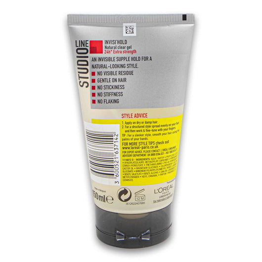 Loreal PARiS, Studio Line 24h Natural Clear Gel Invisi-hold Non Sticky Non Stiff Extra Strength 150ml - Cosmetic Connection