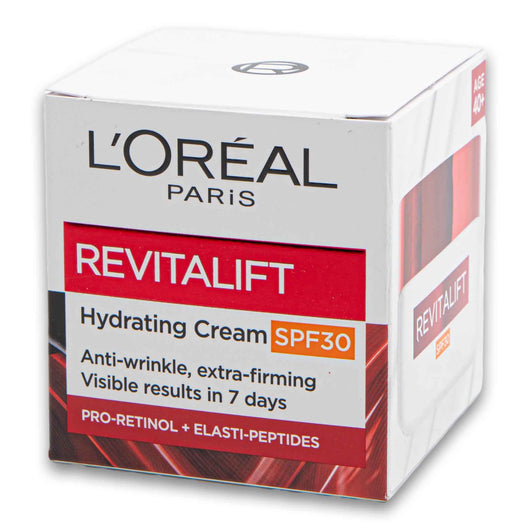 Loreal PARiS, Revitalift Hydrating Cream SPF30 Anti-wrinkle Pro-retinol + Elasti-peptides 50ml - Cosmetic Connection