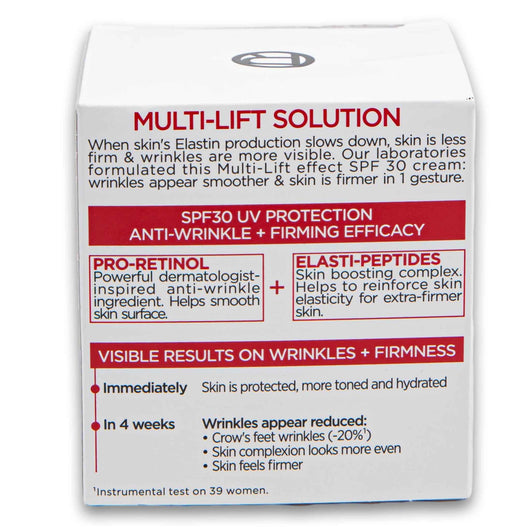 Loreal PARiS, Revitalift Hydrating Cream SPF30 Anti-wrinkle Pro-retinol + Elasti-peptides 50ml - Cosmetic Connection