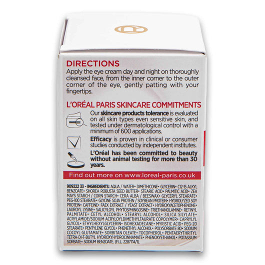Loreal PARiS, Revitalift Hydrating Eye Cream Anti-wrinkle Pro-retinol + Fibrelastyl Deep Action 15ml - Cosmetic Connection