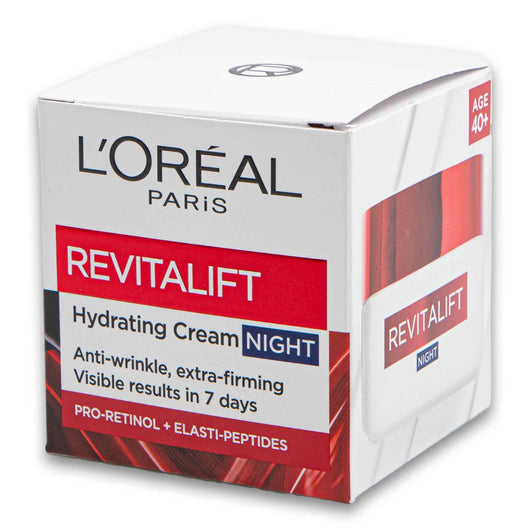 Loreal PARiS, Revitalift Hydrating Cream Night Anti-wrinkle Pro-retinol + Elasti-peptides 50ml - Cosmetic Connection