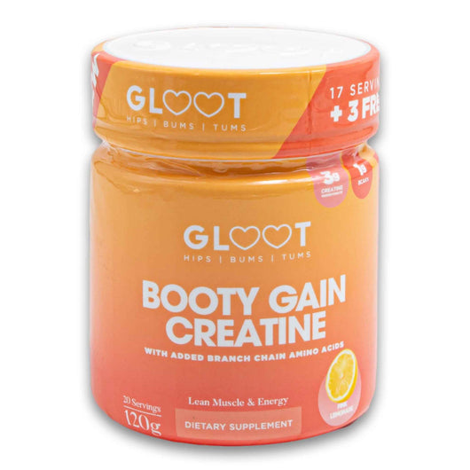 Gloot - Hips Bums & Tums, Booty Gain Creatine with added Branch Chain Amino Acids Pink Lemonade 120g - Cosmetic Connection