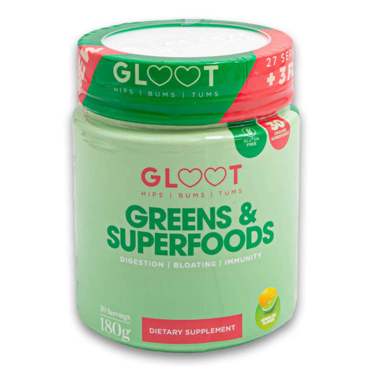 Gloot - Hips Bums & Tums, Green & Superfoods Digestion Bloating & Immunity Lemon Lime 180g - Dietary Supplement - Cosmetic Connection